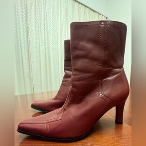 Y2K Leather High Heel Pointed Toe Booties Burgundy 6.5